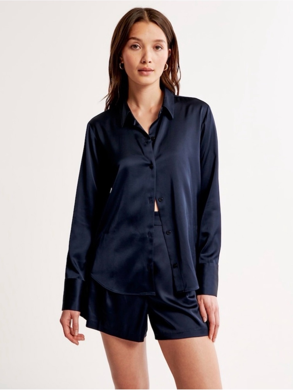 Abercrombie & Fitch | Long-Sleeve Satin Button-Up Shirt
